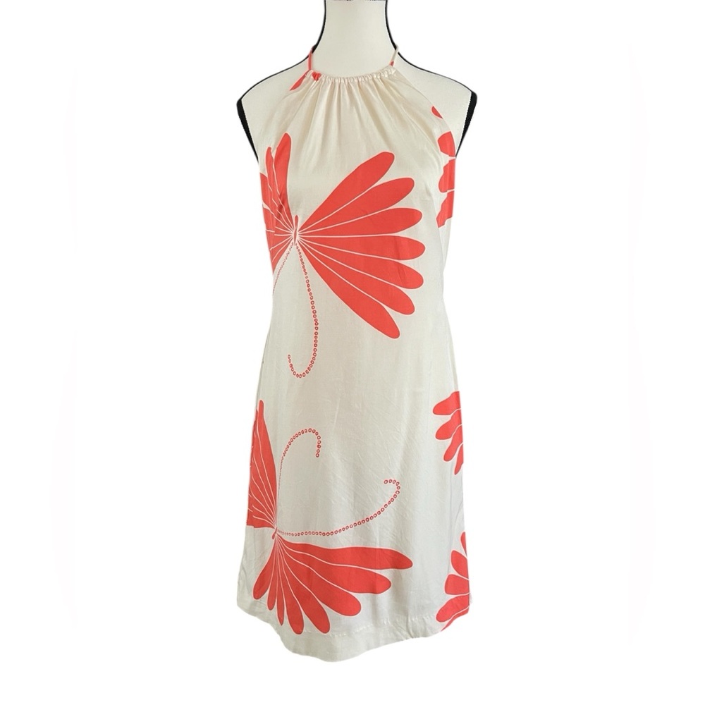 Trina Turk Cream and Coral Halter Dress